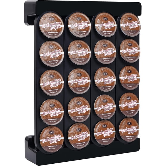 Wall-Mounted Coffee Capsule Storage Rack, 20 Capsule Capacity, K-Cup Compatible, Space-Saving Vertical Organizer for Kitchen, Office, and Dorm Use，Black