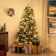 Vancouver 4.5ft Frosted Prelit Artificial Christmas Tree with Pine Cones, Faux Berries, Foot Pedal, 398 Branch Tips, 200 Warm Lights and Metal Stand, 33" wide Realistic Decorated Spruce Christmas Tree