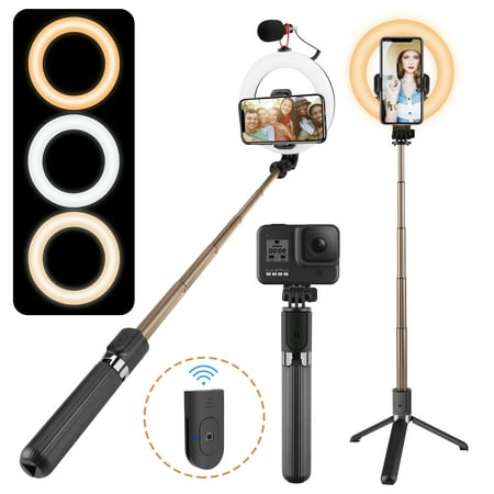 Image of AGPtek Selfie Ring Light with Tripod Stand & Phone Holder 6.3 LED Ring Light Desktop Selfie Ringlight Hot Shoe Adapter for Beauty Makeup Live Streaming YouTube Video Photography Shooting