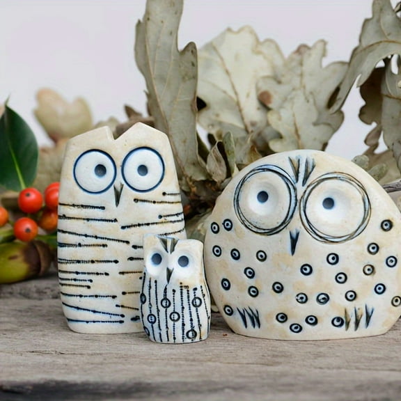 Funny Owl Decoration - Three-piece Owl Set Animal Statue Gift - Bird Art Statue Ornament for Home, Balcony, Desktop