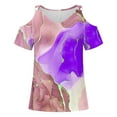 thumbnail image 3 of Camisas de Manga Corta para las Mujeres Blusa de Cuello Redondo de Impresión Casual, Top de Algodón de Imitación Ligero para el Hogar, el Uso Diario Y las Cuatro Estaciones, 3 of 4