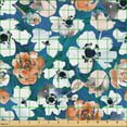 thumbnail image 2 of Ambesonne Floral Fabric by the Yard Upholstery, Modern Flourishes Flowers, 10 Yards, Dark Teal Orange, 2 of 5