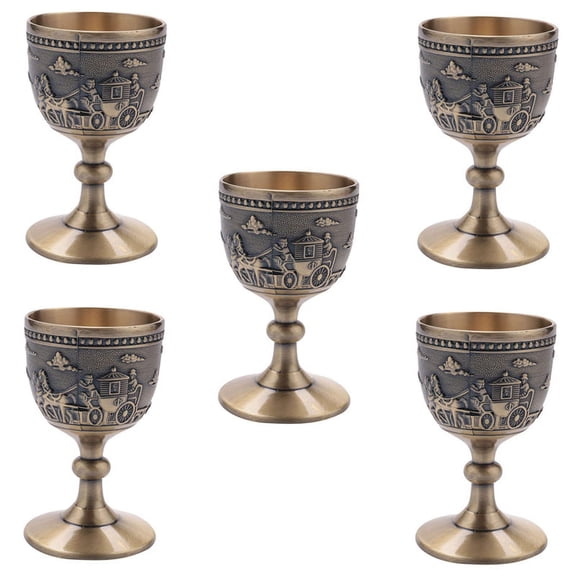 5X Classical Metal Wine Cup Handmade Small Goblet Household Copper Wine Glass Carving Pattern
