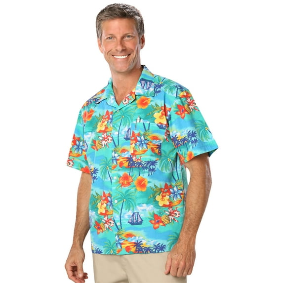 BlueGeneration Unisex Tropical Print Campshirt - Tropic Print Small Print
