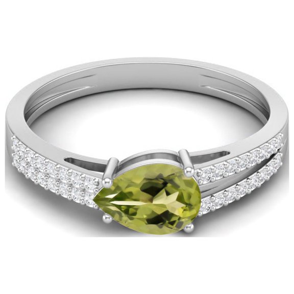 7X5MM Pear Peridot 925 Sterling Silver Split Shank Women Valentines Day Gifts Ring