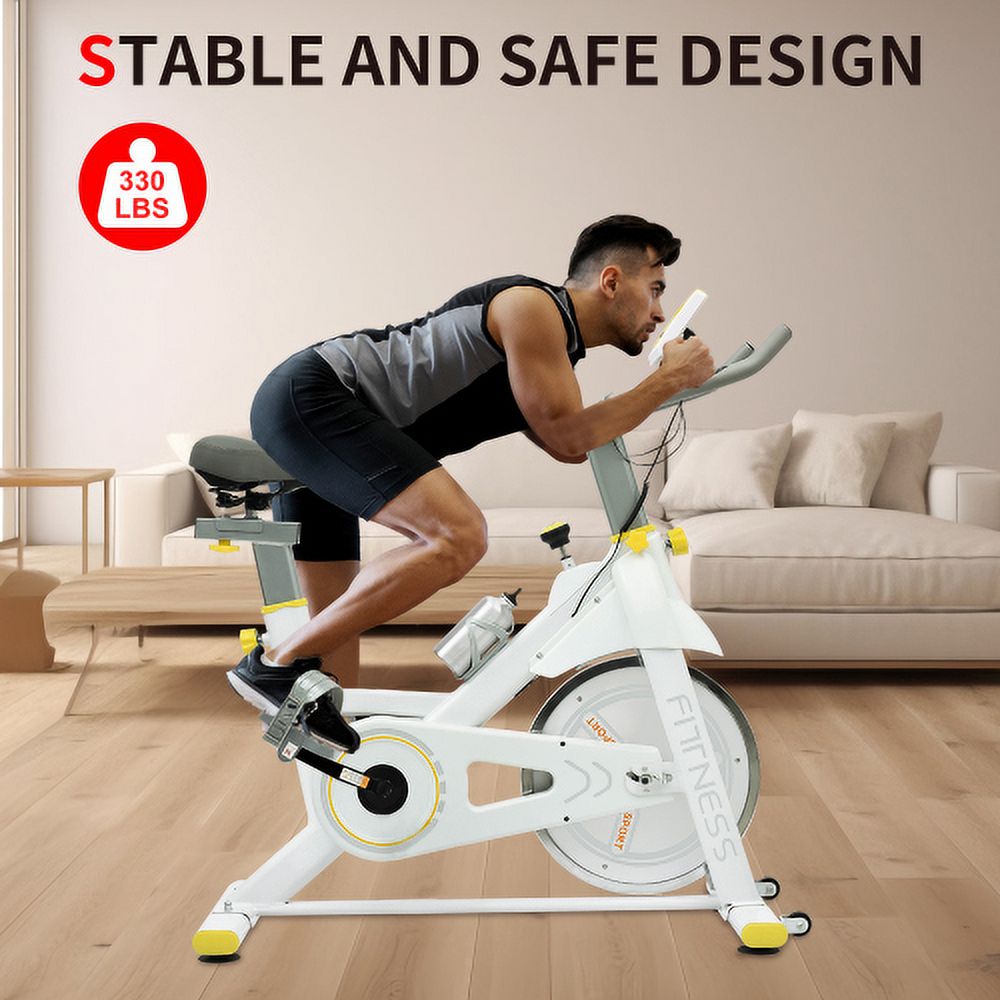 Indoor Exercise Bike with LCD Display, 30LB Flywheel & Adjustable Seat - Belt Drive Stationary Cycling Bike for Home Gym Cardio, White