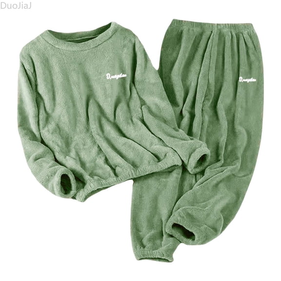 DuoJiaJ Soft Winter Flannel Pajama For Cozy Thermal Fleece Wear With Adjustable Ankles Relaxed Fit Home Sleepwear Womens Sleepwear Green S