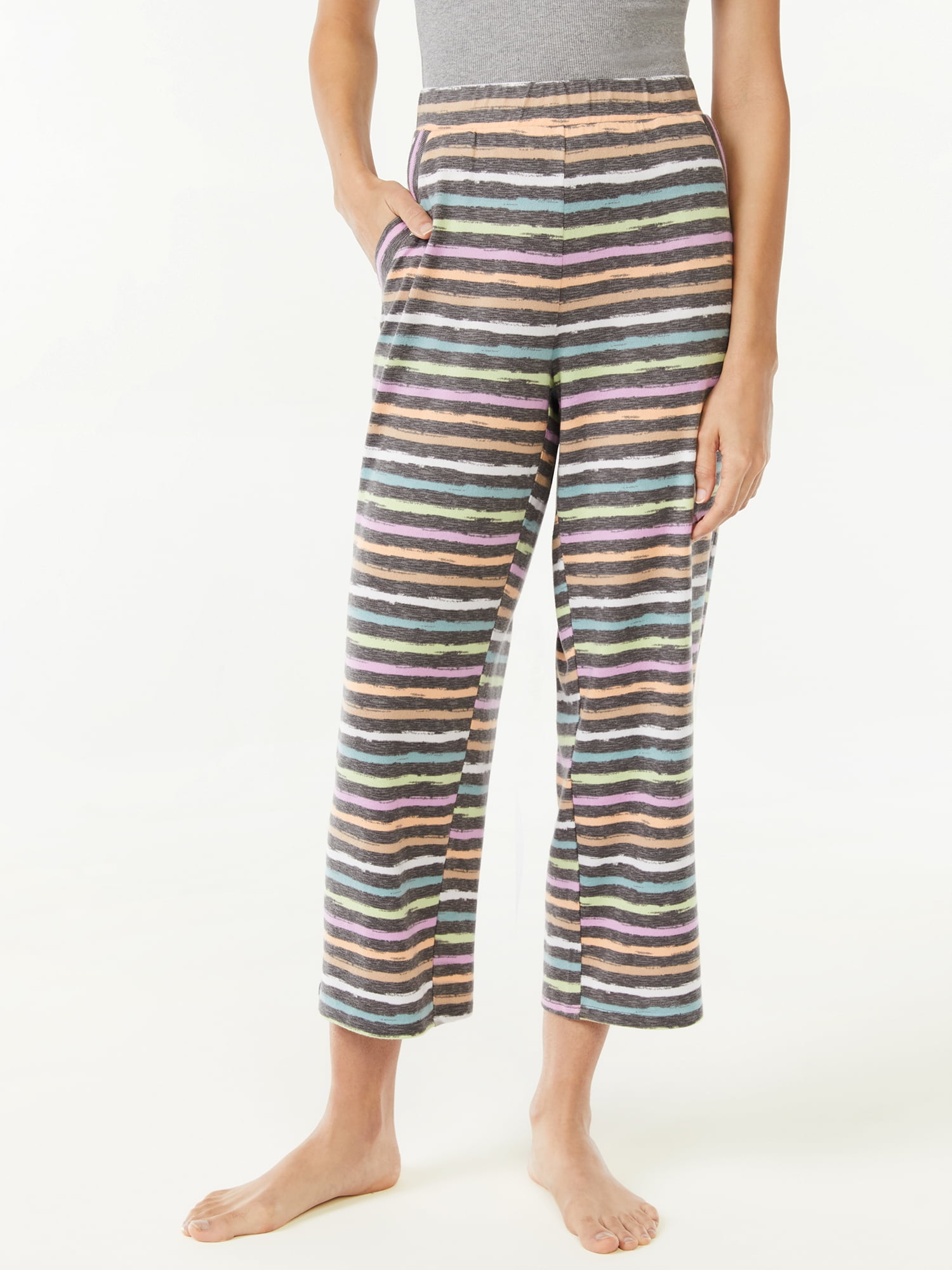 Joyspun Women's Hacci Knit Cropped Pants, Sizes S to 3X