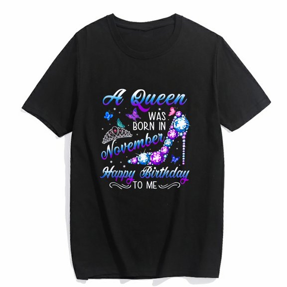 Women's T-shirt A Queen Was Born In November Funny Birthday Party High Heel Casual Short-sleeved Tops Black 2X-Large