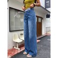 thumbnail image 5 of Women's High Rise Baggy Jeans Vintage Blue Denim Pants with Contrast Waistband, 5 of 7