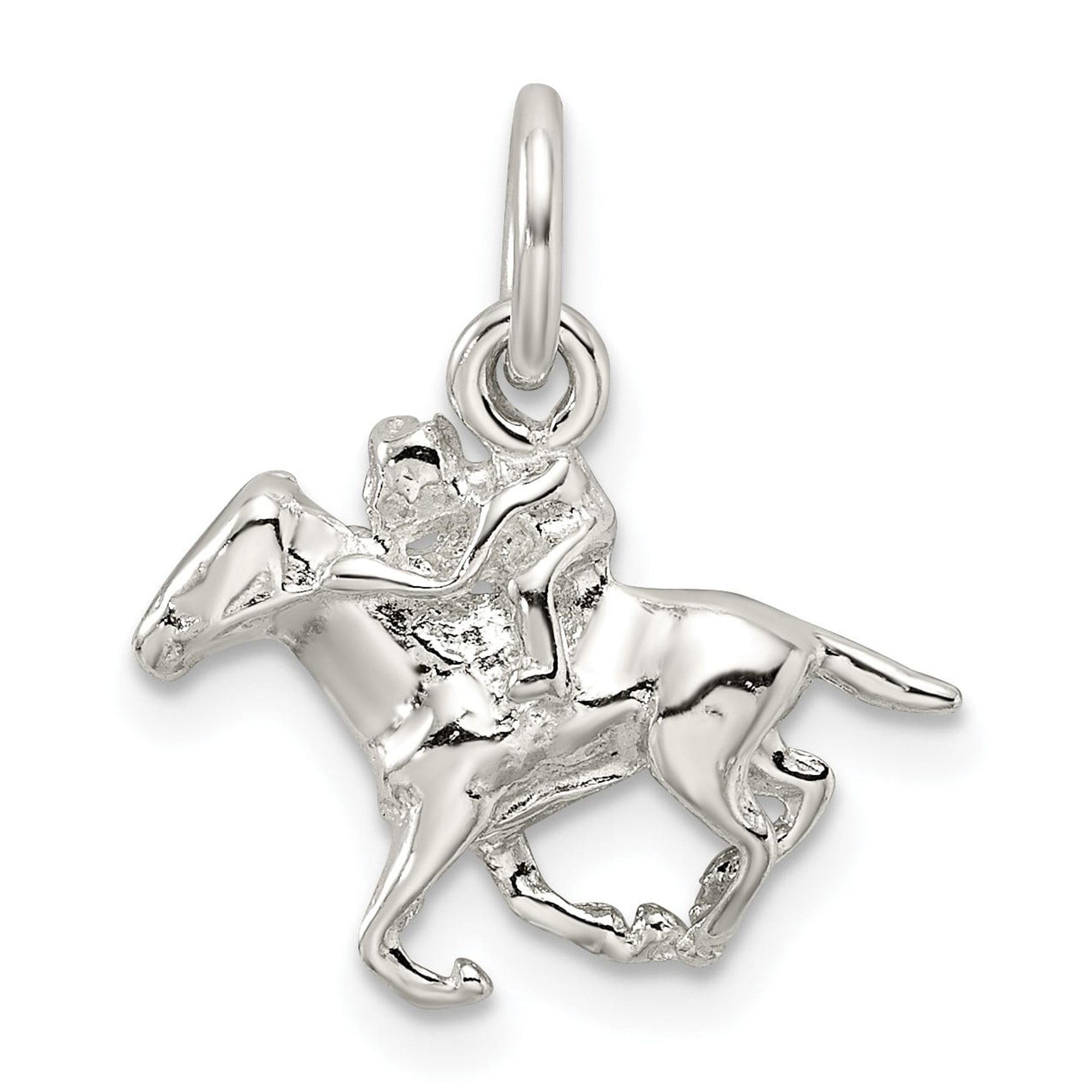 Sterling Silver Horse and Rider Pendant for Women, Western Equestrian Style Necklace with Galloping Jockey Motif, Symbolic Racing and Horseback Riding Jewelry