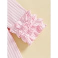 thumbnail image 7 of Nygoyerh Newborn Girls Fall Romper Solid Color Ribbed Ruffled Long Sleeve Crew Neck Full Length Jumpsuit with Bow Headband Sets 0M 3M 6M 9M, 7 of 7