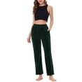 thumbnail image 2 of INSPIRE CHIC Women's Velvet Trousers with Pockets Sleepwear Bottoms Jogger Wide Leg Lounge Pants XL Green, 2 of 5