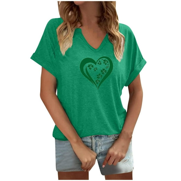 Tops Cortos para las Mujeres San Pablo's Día Impreso Cuello en V Envuelto Casual Top, Ligero para Todas las Estaciones Hogar Y Uso Diario