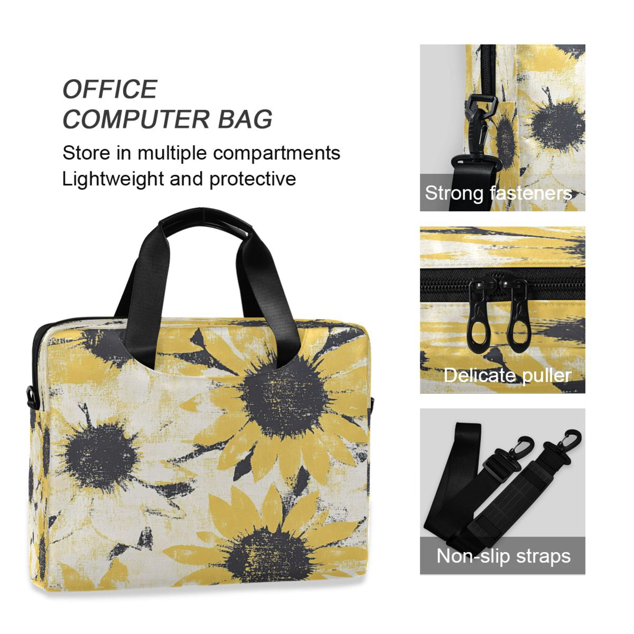 16" Laptop Tote Bag Laptop Sleeve Case Computer Briefcase for Work & Travel Yellow and White Sunflower