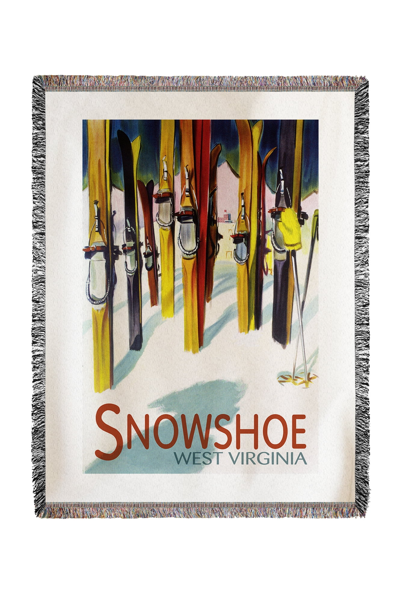 Snowshoe, West Virginia Colorful Skis Lantern Press Artwork (60x80 Woven Chenille Yarn Blanket) by Lantern Press