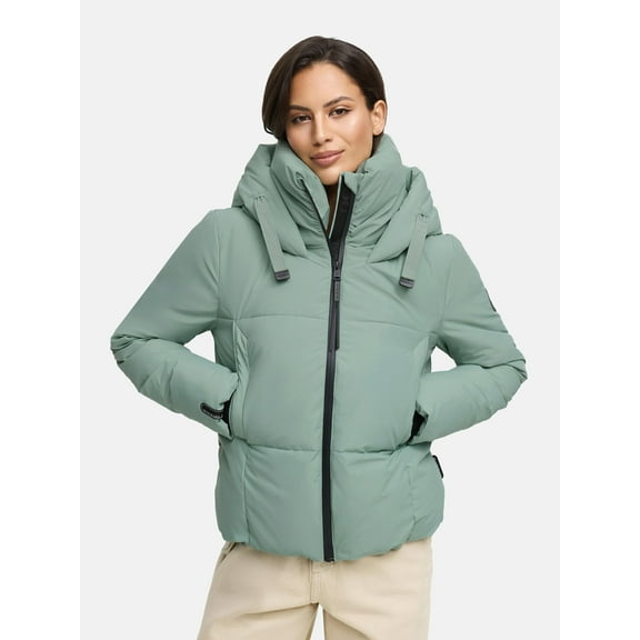 Marikoo Women’s Cropped Puffered Winter Jacket with Hood - Teddy Lining - Water-Repellent - Ninikaa