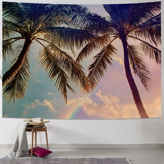 Patifu Palm Tree Tapestry, Unusual Toned Trees Sun Flare Californian Inspirations Artwork Print, Wide Wall Hanging for Bedroom Living Room Dorm 40x30inch
