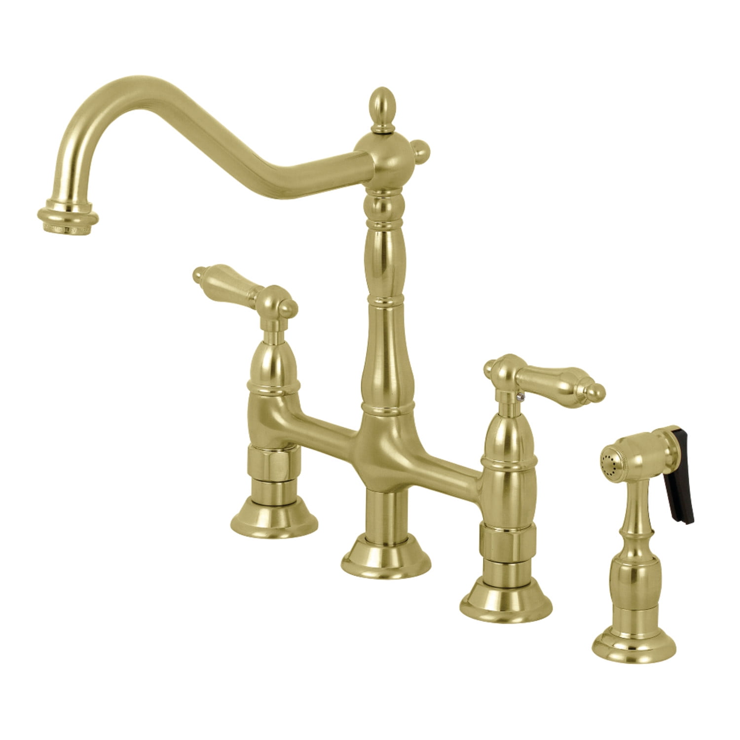 Kingston Brass KS1277ALBS Heritage Bridge Kitchen Faucet with Brass