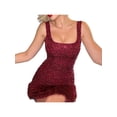thumbnail image 2 of Txlixc Mini vestido de lentejuelas con purpurina para mujer, cuello en U, sin mangas, con adorno de plumas, de una sola pieza, vestido corto de fiesta de noche sin espalda Txlixc  Estilo de ocio, 2 of 5