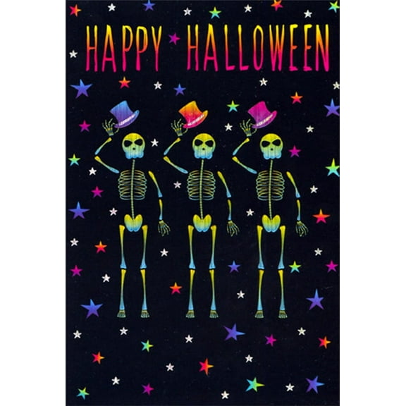Pictura Three Skeletons In Colorful Top Hats Halloween Card