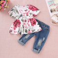 thumbnail image 4 of POINTERTECK Baby Girls Short Sleeve T-shirt Tops Ripped Denim Shorts Jeans 2PCS Outfits Set, 4 of 10