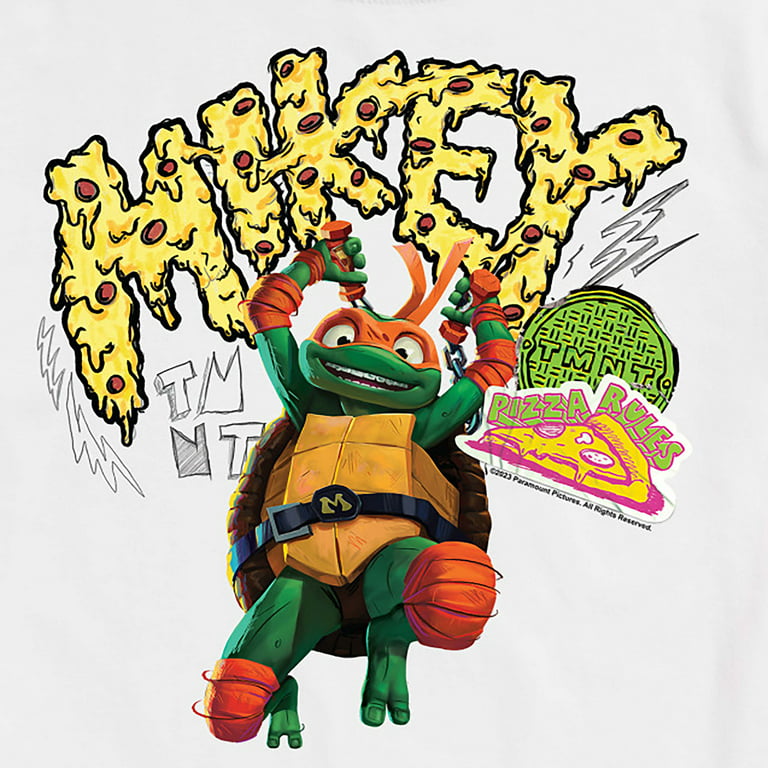 Teenage Mutant Ninja Turtles: Mutant Mayhem - Michelangelo AKA Mikey - Pizza Rules - Toddler and Youth Girls Short Sleeve Graphic T-Shirt, Toddler