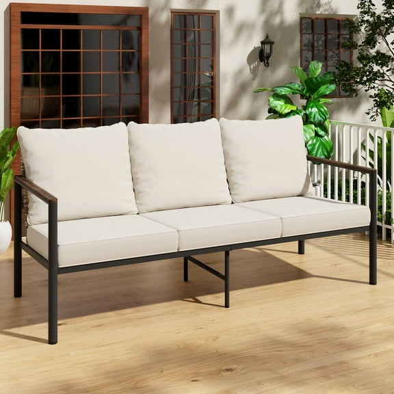 GAZEBETER 3 Seats Aluminum Sofa Patio for Outdoor Indoor,Metal Patio Sofa,All-Weather Outdoor Couch with Cushions,Beige