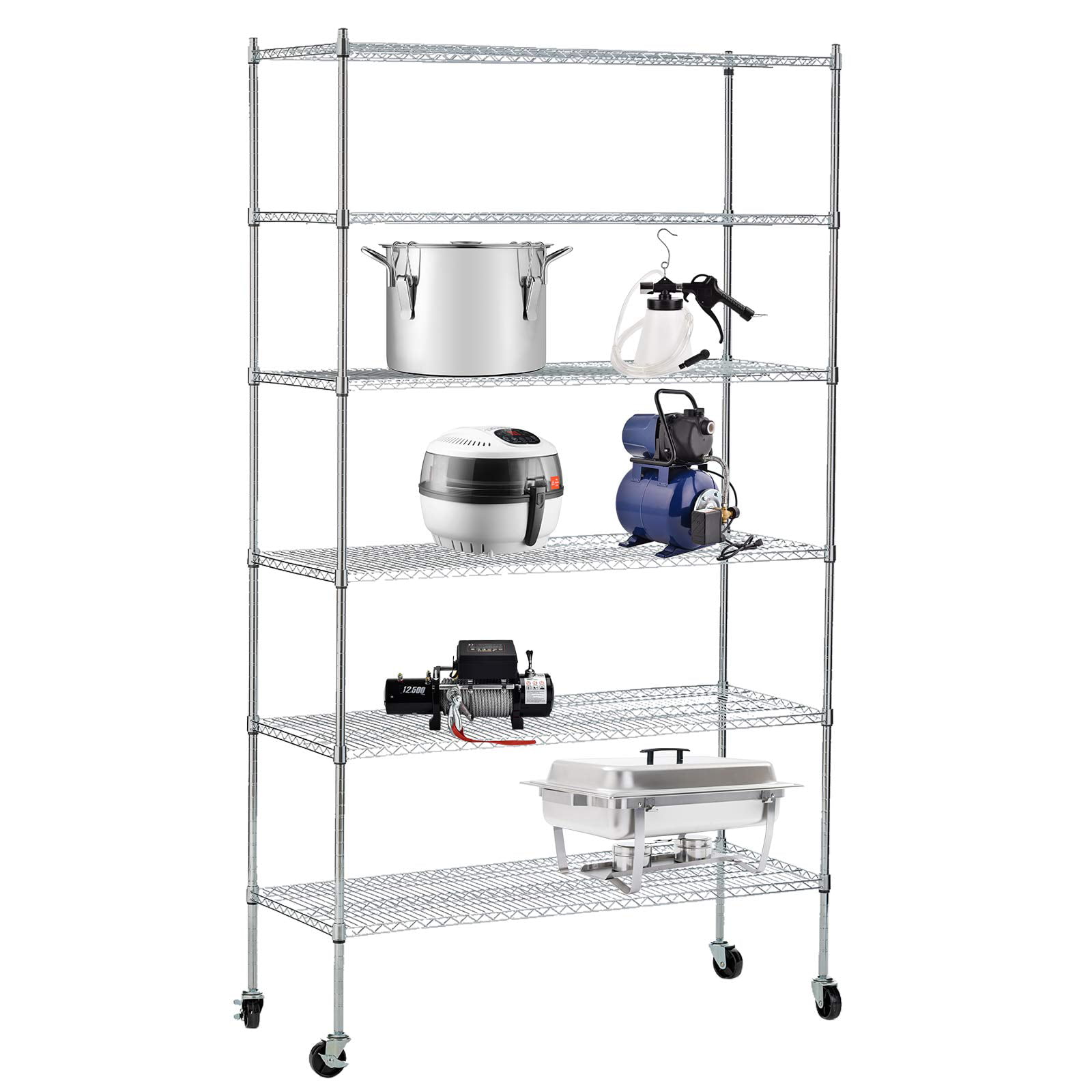 SUNCOO 6 Tier 82 H Strengthen Utility Shelves Metal Organizer Wire Rack Shelfing Storge Unit with Stiffeners Wire Shelves with Wheels Home Kitchen Office Garage 