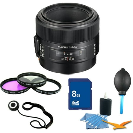 Sony SAL50M28 50mm f/2.8 Macro Lens Essentials Kit. Kit Includes Lens, Filter Kit, 8 GB Memory Card, 3 Pcs. Lens Cleaning Kit, Lens Cap Keeper, and Professional Blower / Dust Removal System