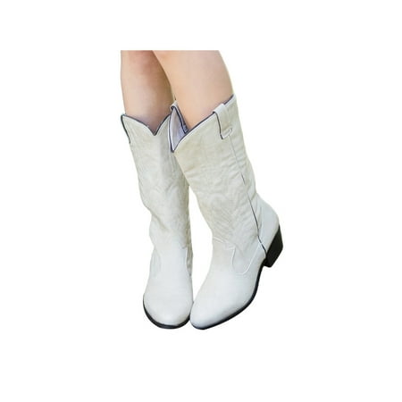 

Lacyhop Women Wide Calf Boots Closed Toe Chunky Low Heel Booties Anti Skid Casual Comfortable Shoes