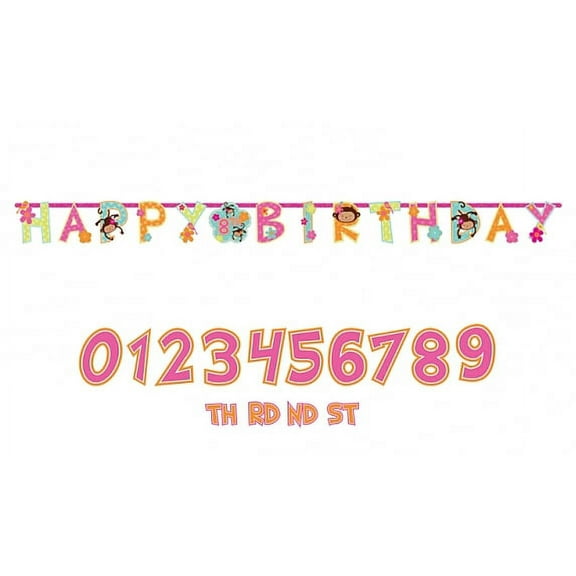 Pink Mod 'Monkey Love' Jumbo Letter Birthday Banner Kit (10ft)