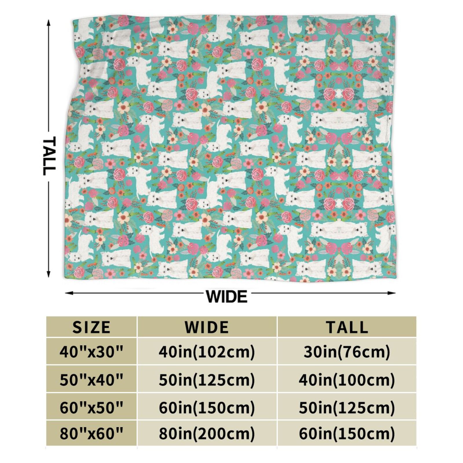 Wijzvio Westie Dog Flower Florals Throw Blanket Soft Fuzzy Fleece Blanket For Couch Bed Living Room Decoration 60"X50"