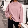 thumbnail image 2 of TKKCS Womens Corduroy High Neck Tops- Balloon Long Sleeve Soft Knit Pullover Loose Fit Casual Fashion Blouse Pink Size XL, 2 of 5