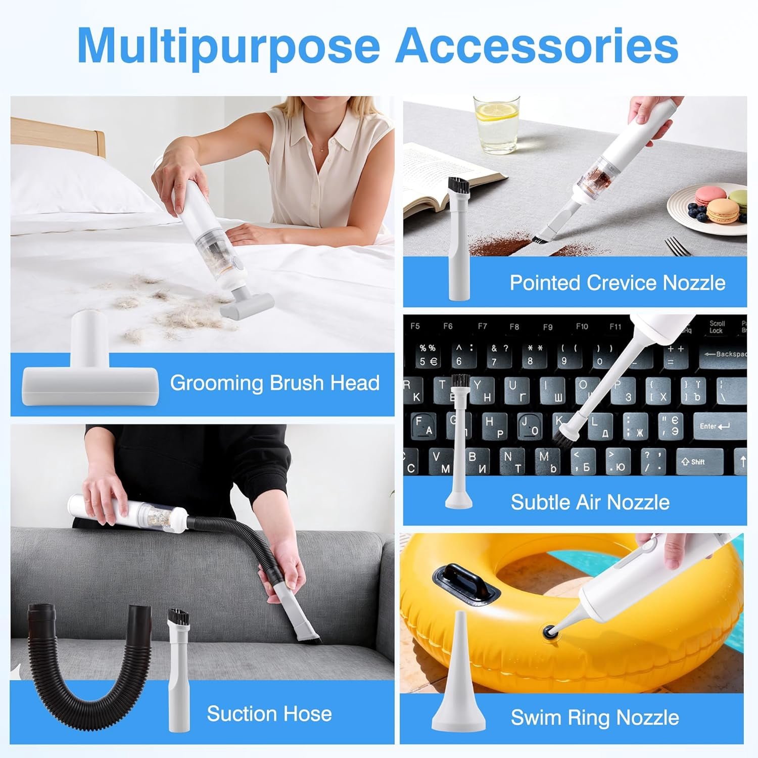 Portable Cordless Car Vacuum Cleaner 20000Pa with 15 Attachments for Auto, Desk, Pet Hair and Keyboard Cleaning
