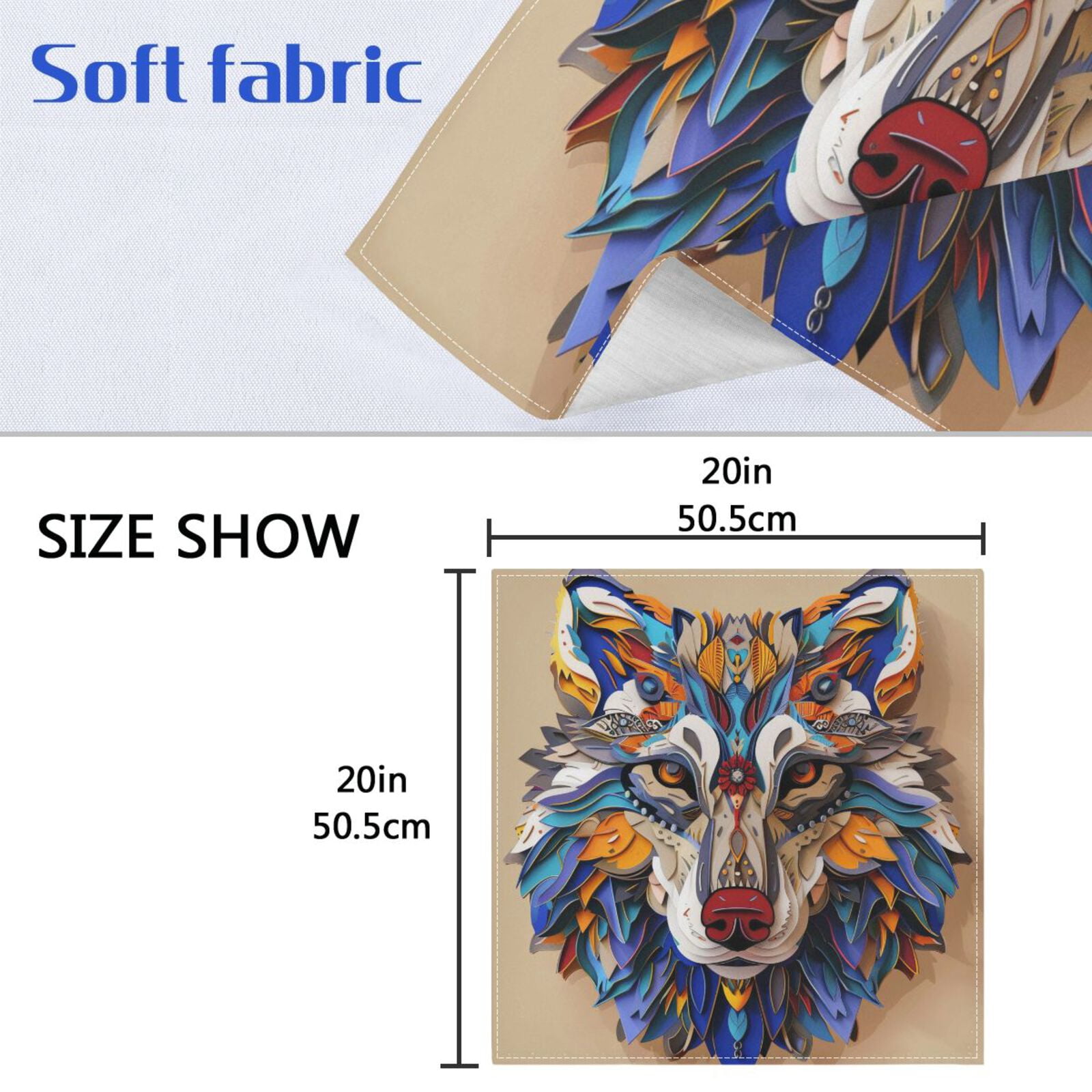 JSTEL Colorful Wolf Head Cloth Napkins Set of 6, 20x20 Inch Washable and Reusable Napkin for Decoupage Dinner Party Everyday Use