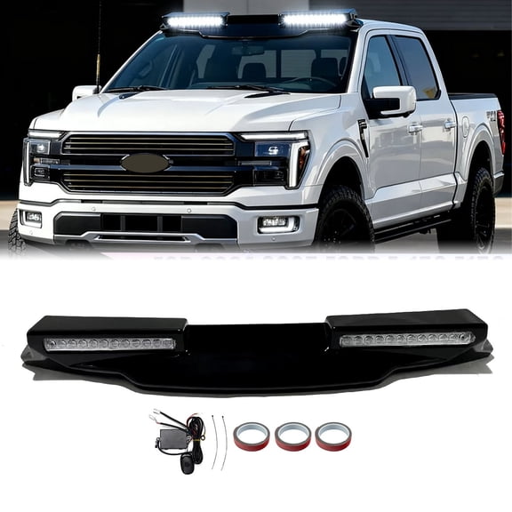 For Ford F150 F-150 2024-2026 Front LED Roof Top Light Lamp Bar Splitter Gloss Black