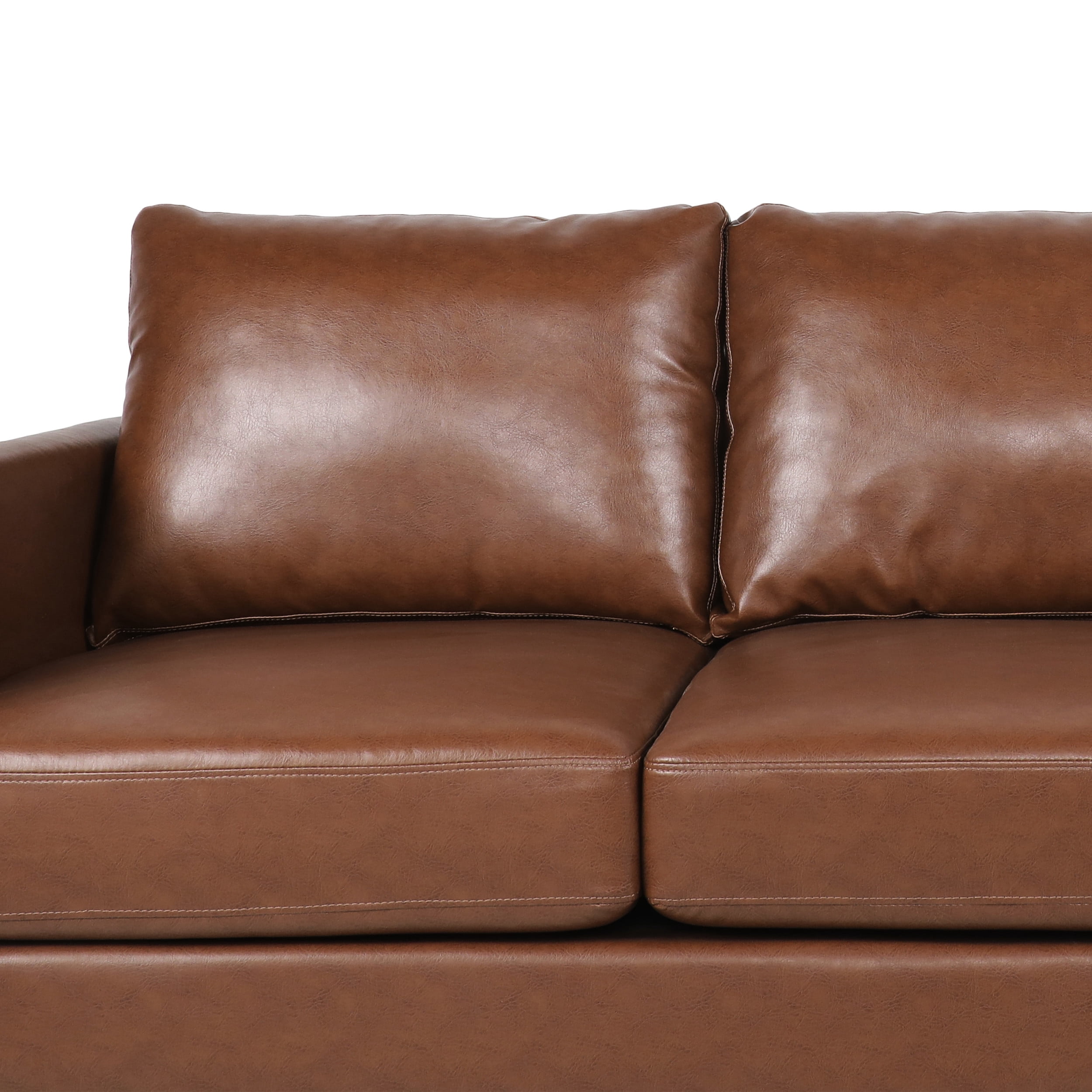 Noble House Carey Faux Leather 3 Seater Sofa, Cognac Brown and Dark Brown