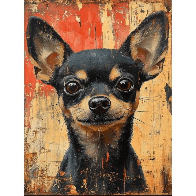 Qisvanset 12x16 Inch Chihuahua Pet Canvas Wall Art, Vintage Oil Portrait Dog Lover Farmhouse Decor