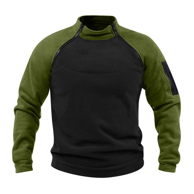 Blusa y camisa de manga larga con cuello alto para hombre, informal, de retazos, a la moda, de manga larga, con cuello alto y cremallera, para hombre