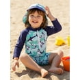 thumbnail image 3 of BemeyourBBs Toddler Baby Boy Girl One Piece Swimsuit Kids Infant Bathing Suit Long Sleeve Rash Guard Half Zipper Shark Swimwear Sunhat Set UPF 50+, 3 of 9