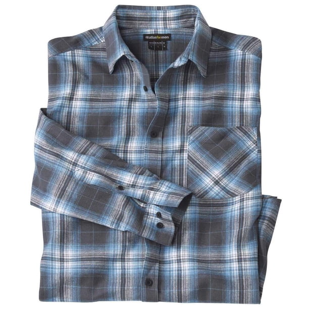 Atlas For Men - Camisa Cuadro de Franela para Hombre (Antracita, Azul, Crudo)