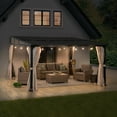 thumbnail image 3 of Sunjoy 12ft. x 14ft. Wall Mounted Gazebo with Powder Coated Steel Roof, Black Aluminum & Metal Frame Lean to Gazebo with Curtains and Netting, 3 of 11