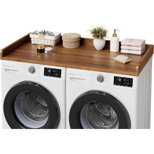 YUSAZENS Comptoir de Lessive à une Seule Couche de 54 Pouces, Planche MDF, Étagère Utilitaire Robuste pour Laveuse Sécheuse Rangement de Buanderie Rouge Brun