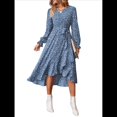 thumbnail image 1 of Vestido Maxi Bohemio Floral de Verano para Mujer, Cruzado, de Larga, con Cuello en V y Volantes, Corte A, Fluido, para Invitadas de Boda. Azul S, 1 of 10
