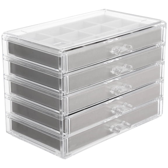 5 Drawers Earring Storage Organizer, Layered Acrylic Jewelry Storage Box Holder with Removable Velvet Inserts, Divided Transparent Jewelry Display Stand for Earrings Rings Studs Bracelets