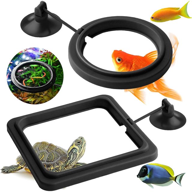 Anillo de comida para peces, 2 piezas, dispensador de comida para peces, accesorios para acuario, dispensador circular de comida para tortugas, guppy, bettas (negro)