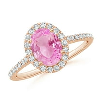 Angara Rings - Natural 1.45 ct Pink Sapphire Halo Ring with Diamonds in 14K Rose Gold for Women (Size-8x6mm) | September Birthstone Jewelry, Birthday, Anniversary, Jewelry Gift for Women