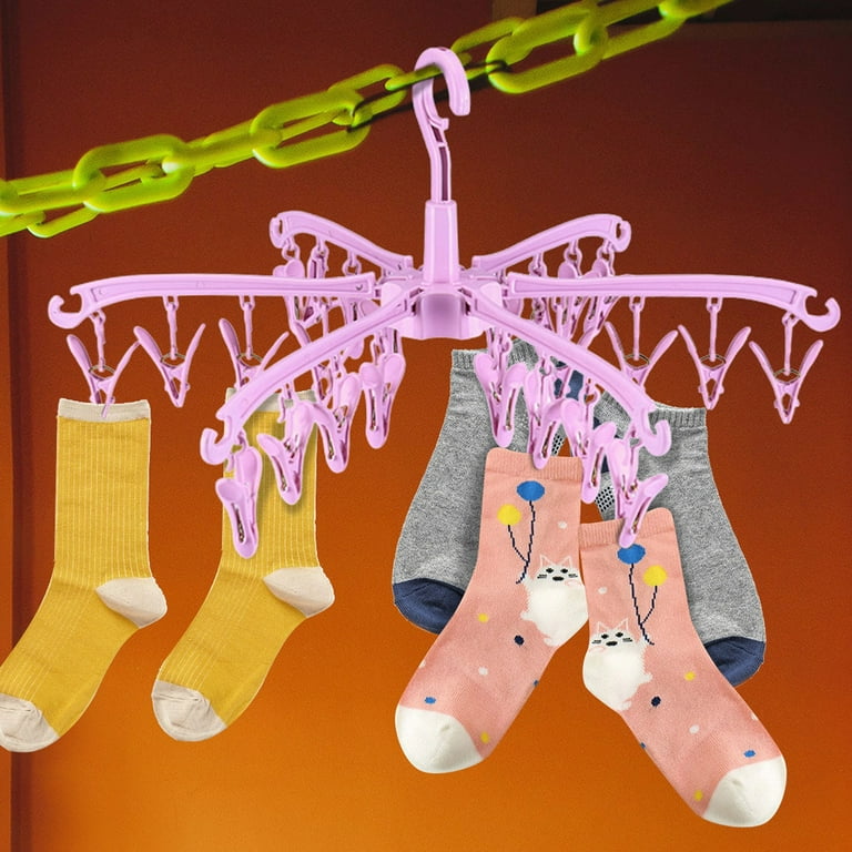 PRINxy Windproof Sock Clips Hanger,Clothes Drying Rack With 360° Swivel  Hook And Strong Clips For Drying And Organize  Underwear,Socks,Hats,Scarves,Pants Orange 