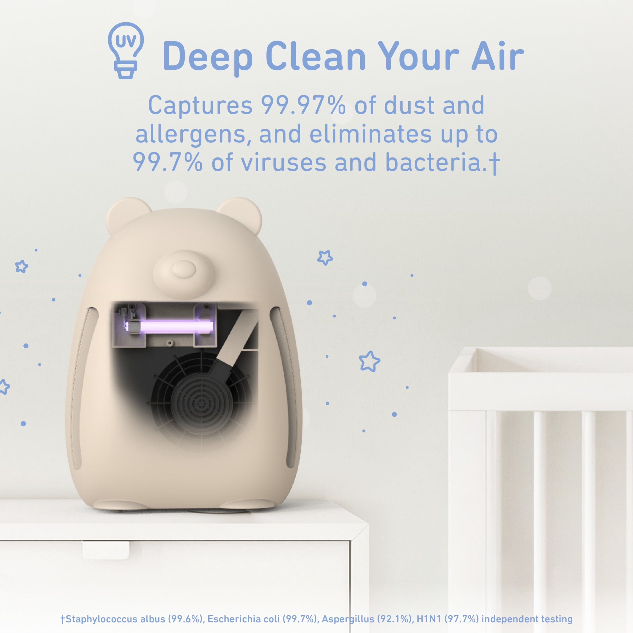 Pure Enrichment PureBaby Kids Bear Air Medium-Large Rooms True HEPA Air Purifier, Sweet Oat